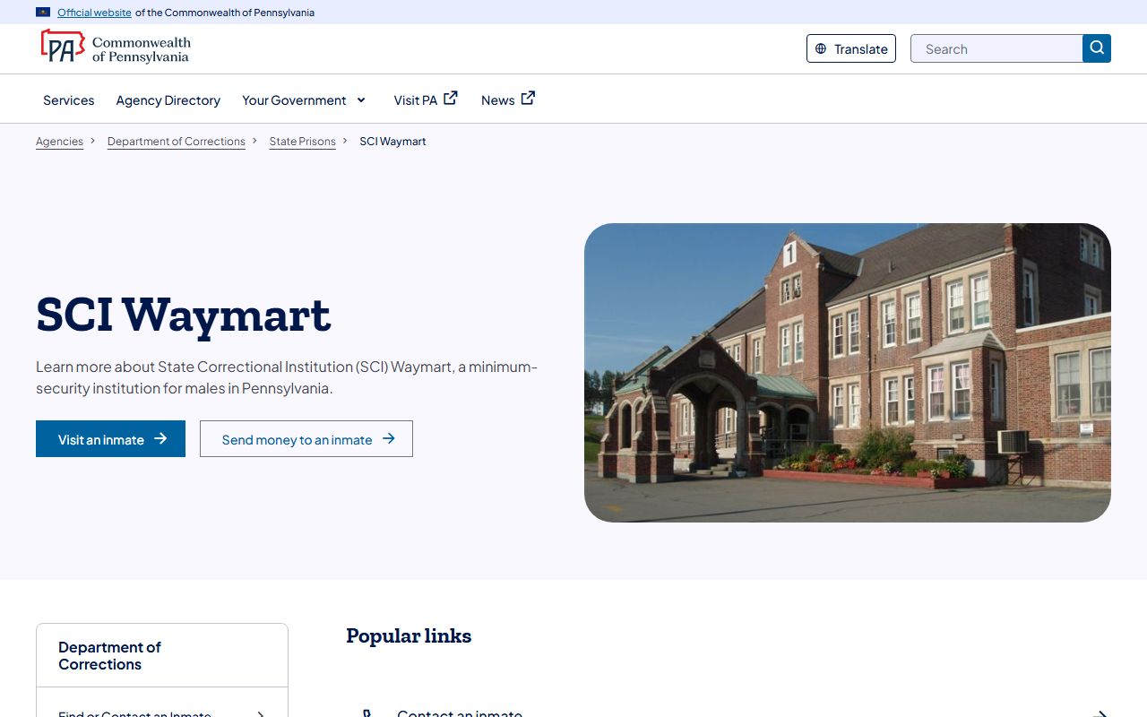 SCI Waymart inmate lookup and Pennsylvania DOC facility information