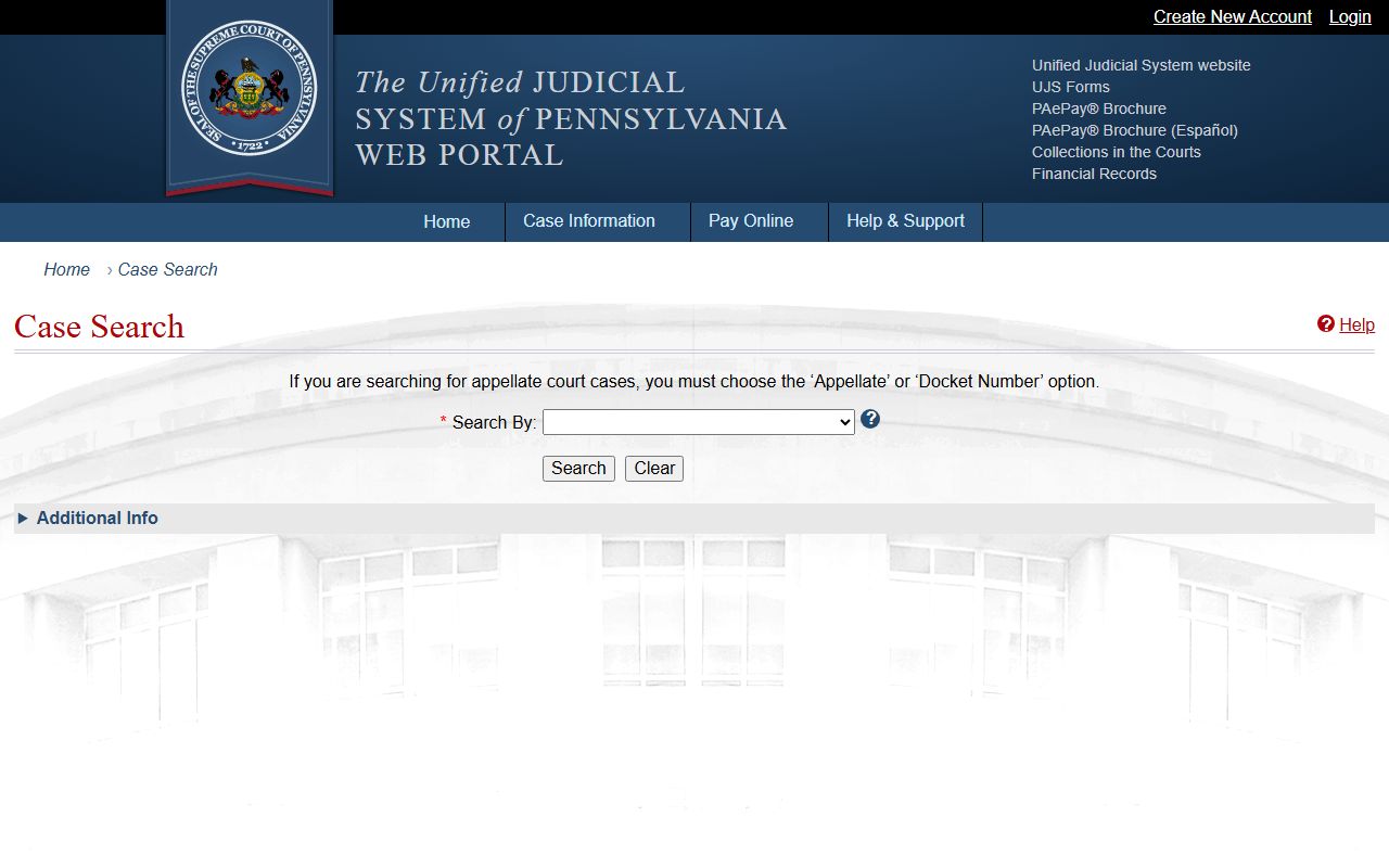 Wayne County court records after arrest UJS Case Search fields